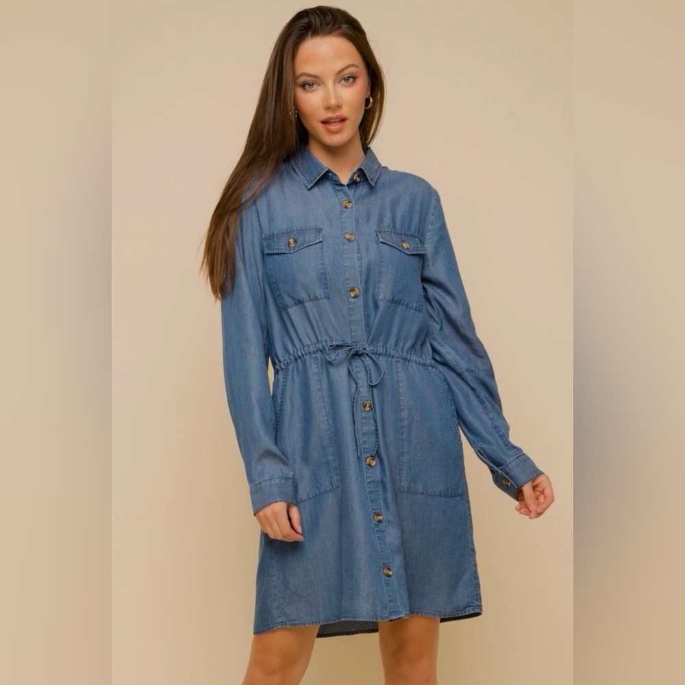 Hem & Thread • Women’s Soft Denim Long Sleeve Button Down Dress M NWT